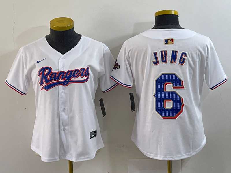 Women%27s Texas Rangers #6 Josh Jung White 2024 Gold Collection Limited Cool Base Jersey